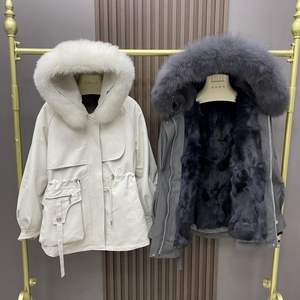 万人迷派克服女冬时尚韩版皮草大衣狐狸毛内胆可拆卸毛领皮毛一体