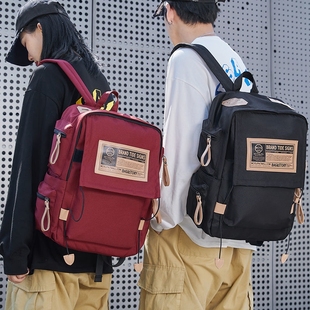 复古双肩包男士百搭大容量小型旅行背包女初中生高中大学生书包男