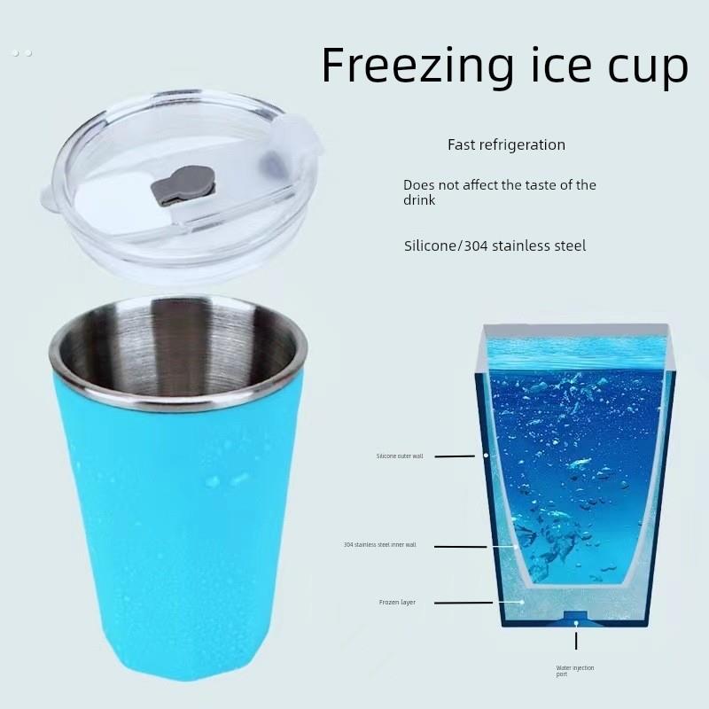 双层带盖夹冰杯，大容量，冰制冰冰箱，冷冻杯，冷饮杯，啤酒杯，