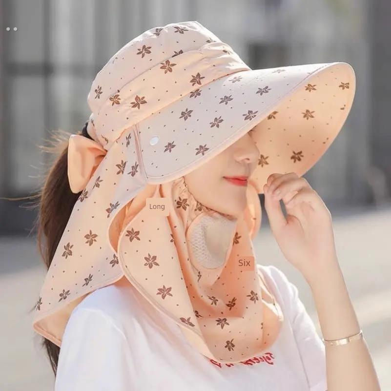 采茶帽春夏款骑车女士防晒大檐护颈透气户外太阳帽面罩一体