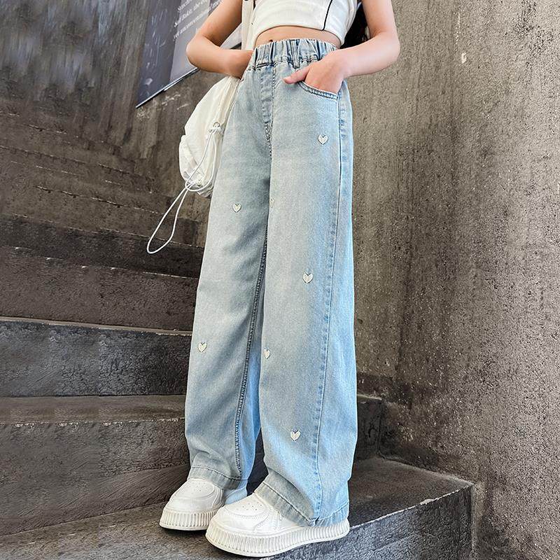 女童裤子2024新款秋装女大童秋季直筒阔腿裤儿童春秋款牛仔裤秋冬