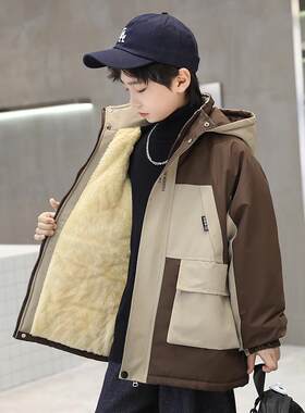 儿童装男童冬装加绒外套秋冬款2024新款男孩夹棉中大童派克服加厚