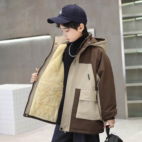 儿童装男童冬装加绒外套秋冬款2024新款男孩夹棉中大童派克服加厚
