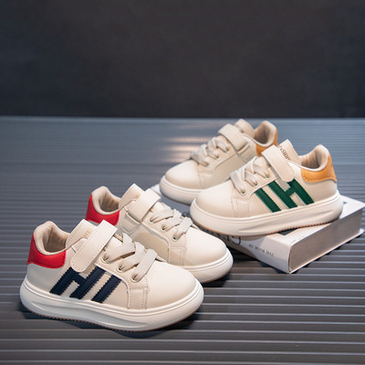 儿童小白鞋男童鞋子2023春秋皮面中大童休闲跑步运动鞋女童板鞋