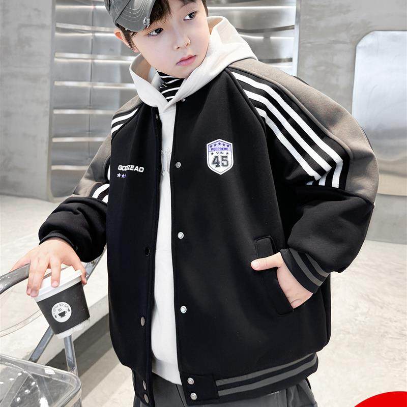 男童秋冬款外套夹棉加厚2025新款大童冬装运动男孩冬季儿童棒球服