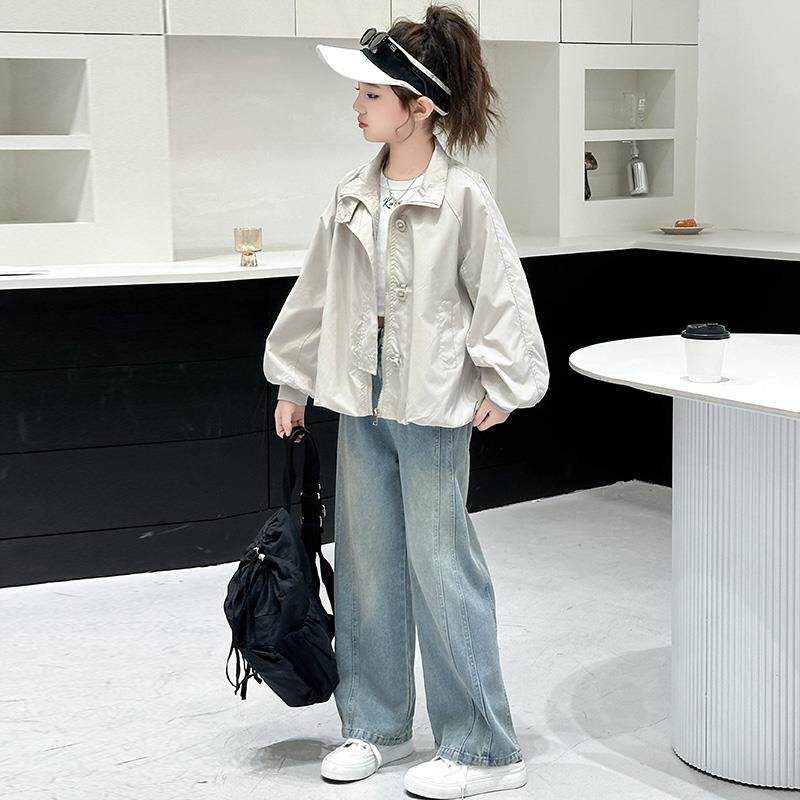 女童春秋外套2025新款女大童春装休闲上衣儿童秋季冲锋衣牛仔裤子