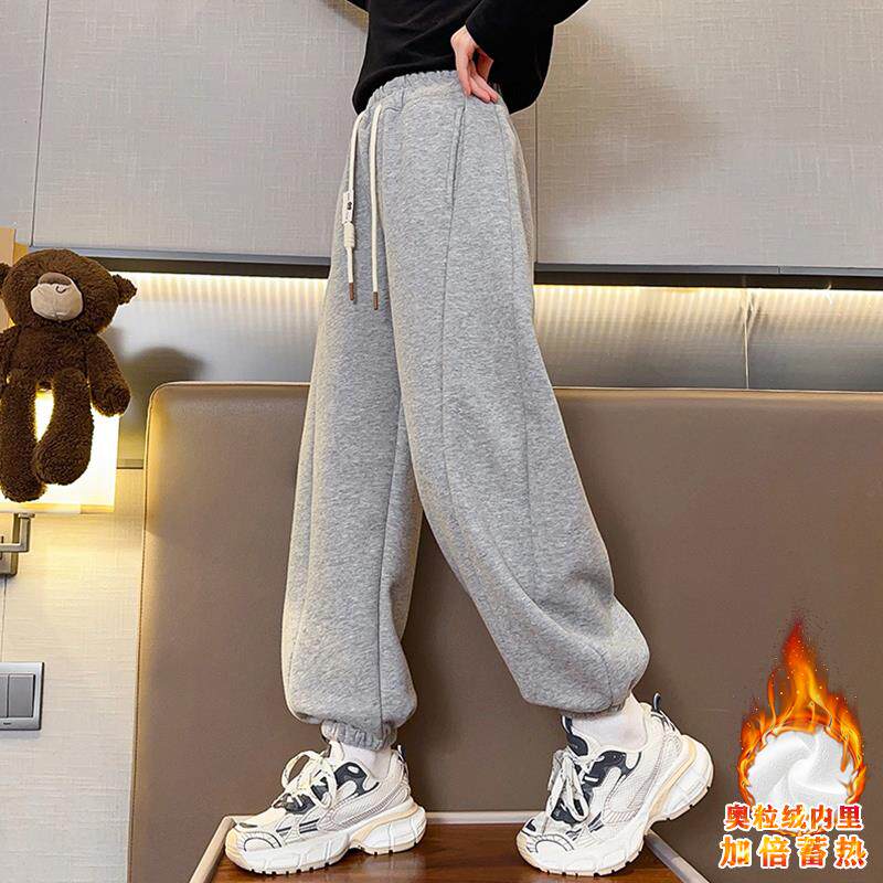 女童运动裤秋冬2024新款女大童儿童哈伦裤宽松卫裤女孩加绒裤子潮