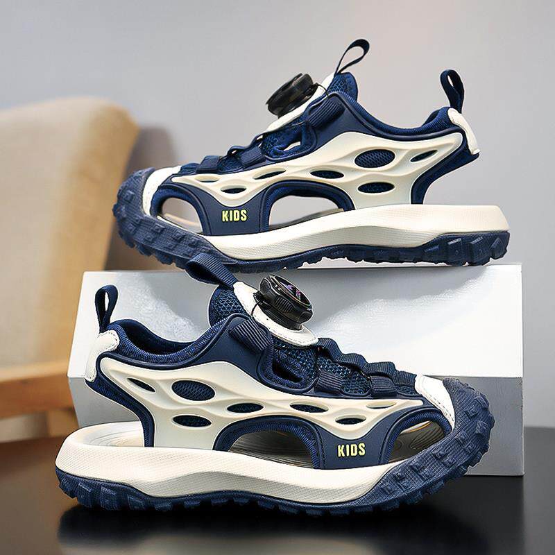 童鞋儿童包头凉鞋夏季男童纽扣沙滩鞋2025新款男孩软底防滑溯溪鞋