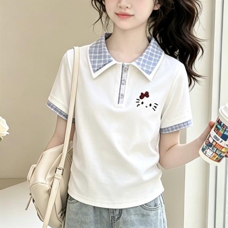 女童夏季套装2026新款学院风初中生洋派大童短袖薄款牛仔裤两件套