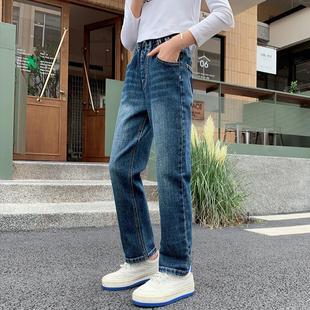 女童一体绒裤子外穿儿童牛仔长裤秋装2024新款中大童秋冬季休闲裤