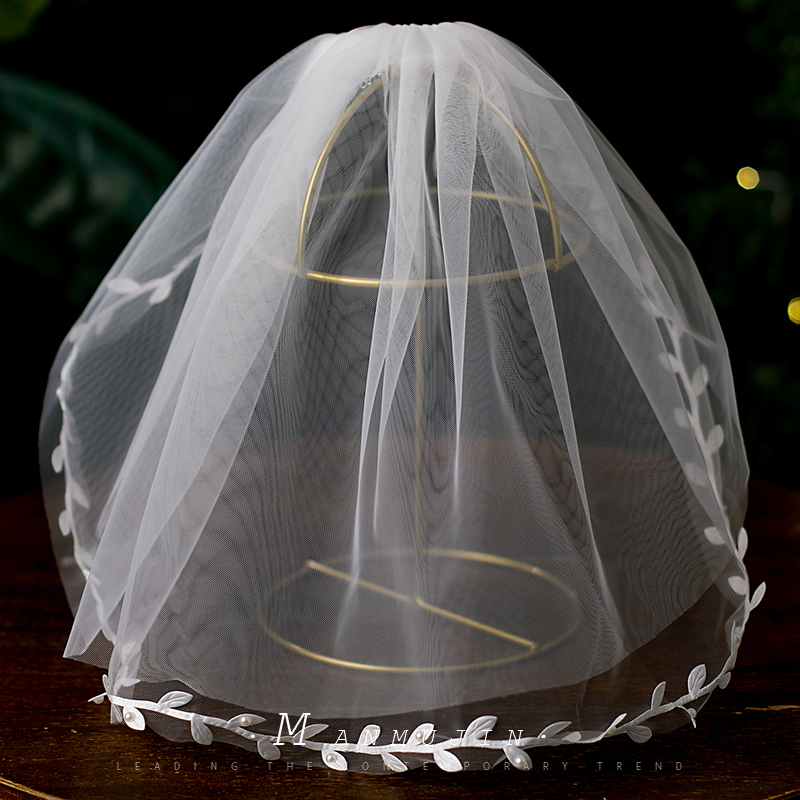 高級感蕾絲花邊頭紗領證拍照頭飾