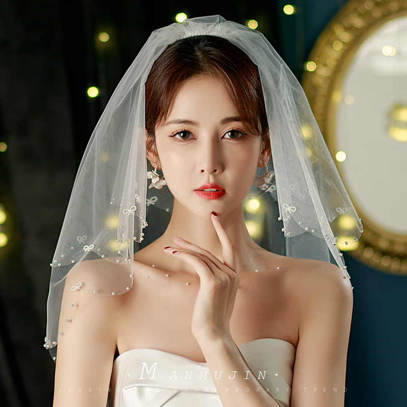 新娘登記領證小頭紗拍照結婚頭飾