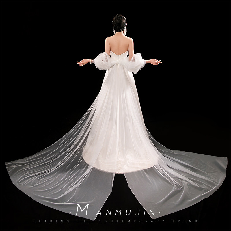 超仙大蝴蝶结挽手披肩腰部拖尾裙摆长纱结婚造型新娘婚纱礼服配饰