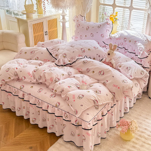 全棉夹棉床裙四件套韩版公主床单床罩被套法式小清新纯棉床上用品