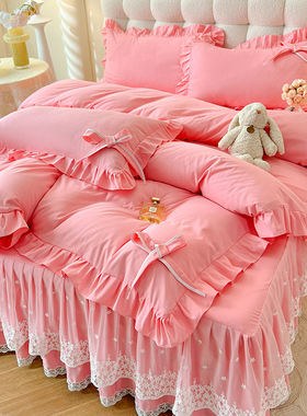 全棉A类母婴级亲肤花边公主风床裙四件套纯棉床单被套床上三件套