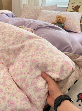 A类韩版公主风全棉四件套田园纯棉床单被套罩学生宿舍床笠三件套