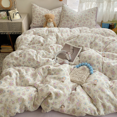 双层纱全棉床笠四件套