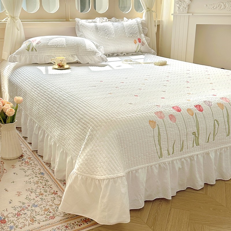 2025新款高端精品刺绣水洗棉夹棉床盖三件套-郁金香 郁金香系列,床上用品,床盖,淘宝优惠券,粉丝福利购,淘宝优惠卷