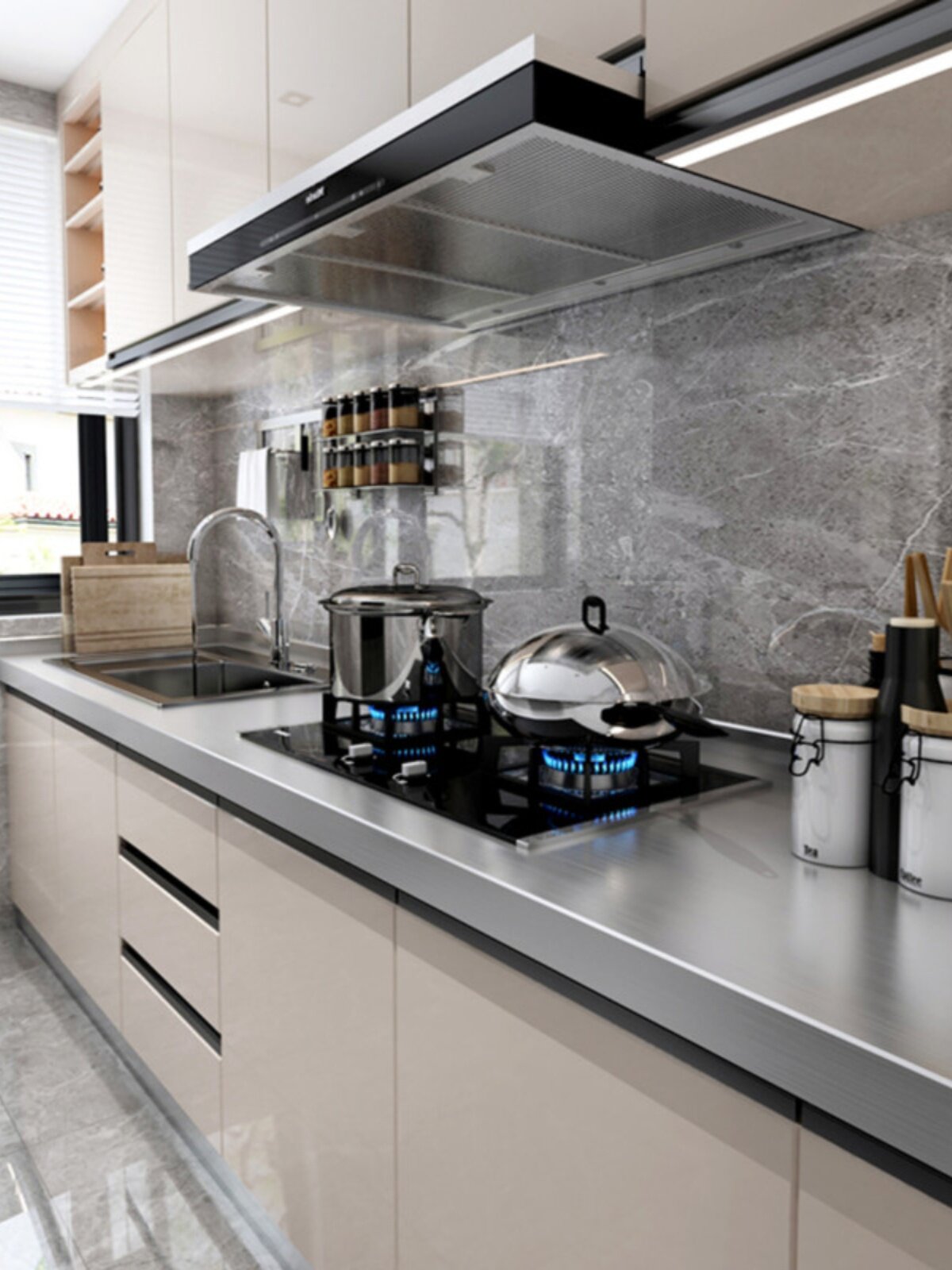 新品上定海整橱柜定体制一不锈钢厨体柜灶台厨房石英石台面定做全