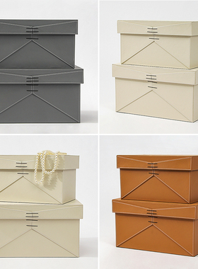 样板间首饰收纳盒衣帽间衣柜皮质储物盒整理盒卧室软装饰品摆件