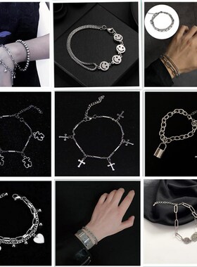 暗黑系网红潮流双层丧系做旧手链ins欧美风嘻哈潮流百搭手饰