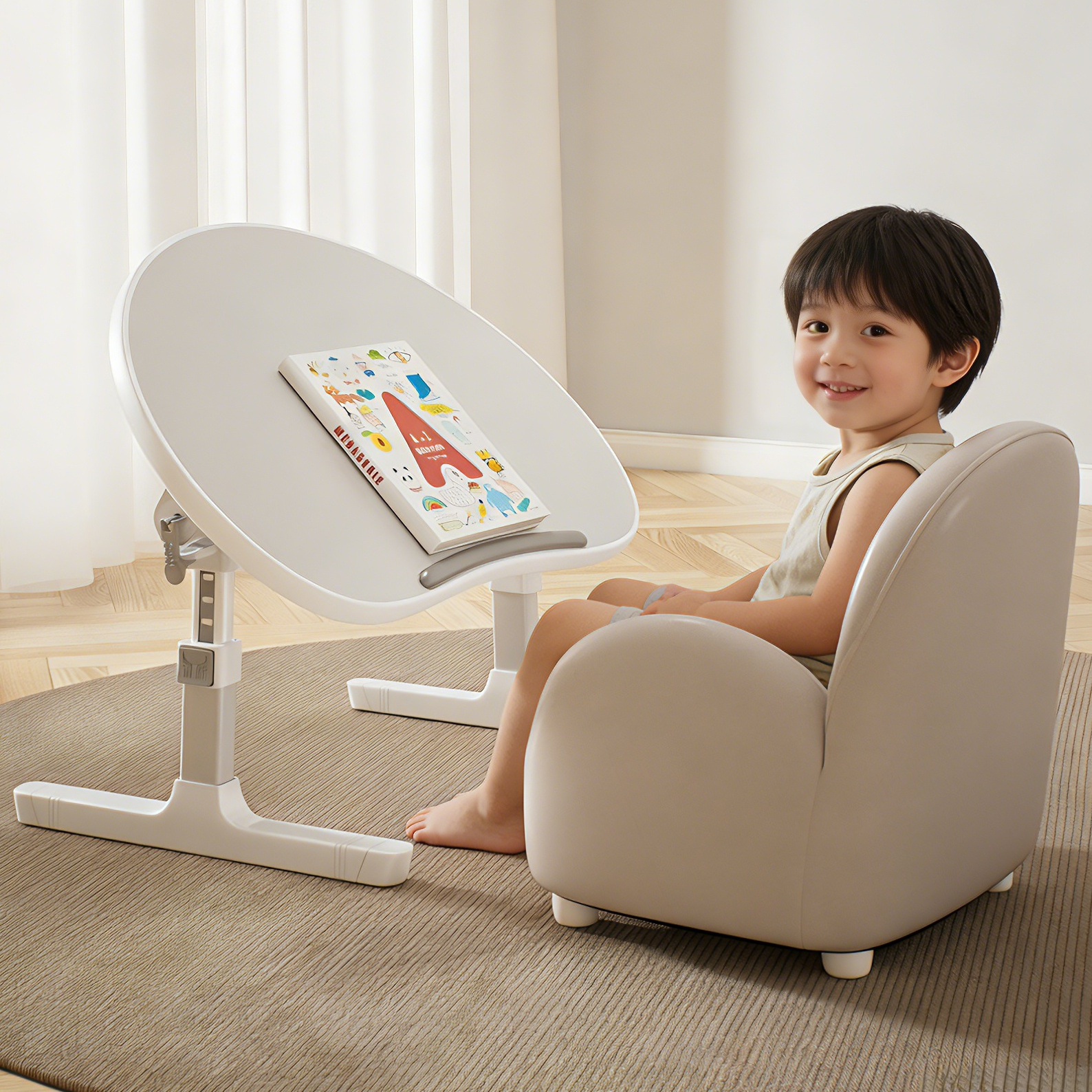 花生桌可折叠床上阅读桌升降蒙氏儿童宝宝学习桌绘本桌小桌子家用