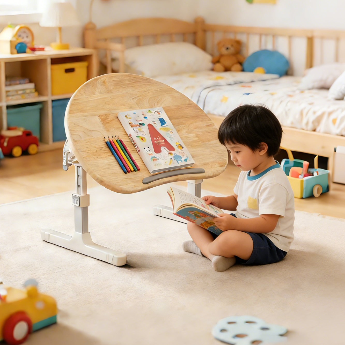 实木花生桌儿童折叠桌宝宝游戏玩具桌可升降幼儿学习桌家用阅读桌