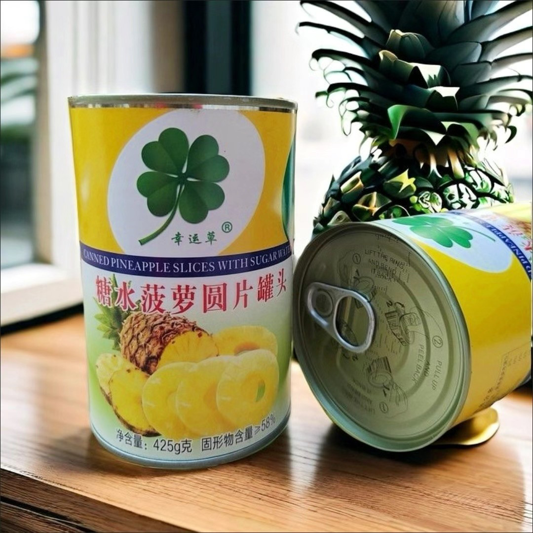 整箱幸运草菠萝罐头商用圆片425g/罐菠萝圈烘焙小汉堡用烤菠萝片