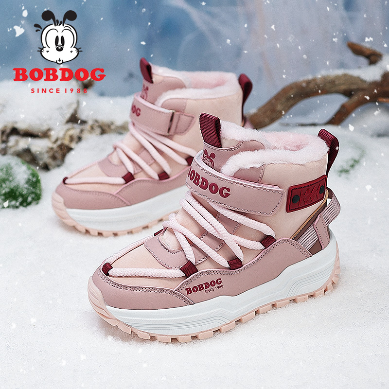 巴布豆女童加绒加厚雪地靴