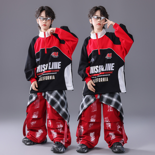 春晚儿童喜庆演出服少儿街舞服装hiphop童装男童走秀潮服帅气套装