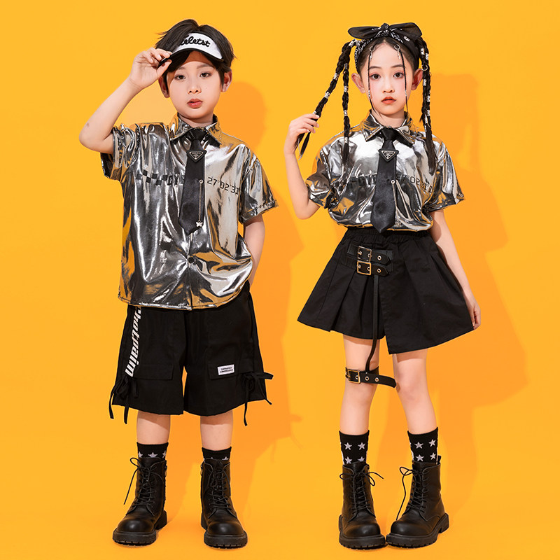 六一儿童合唱演出服女童爵士舞服装亮片男童架子鼓hiphop街舞潮服