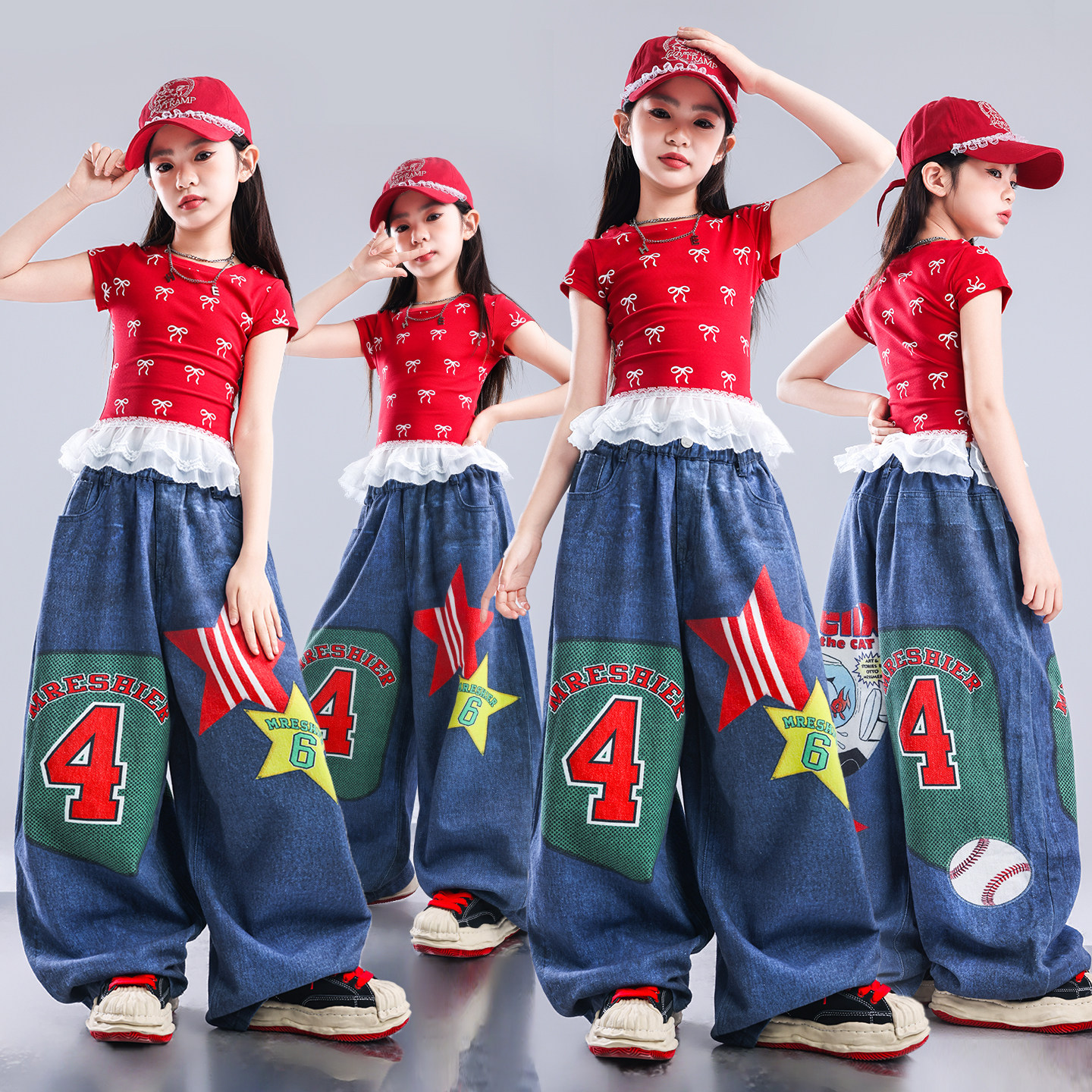 爵士舞服装女童潮酷时髦jazz红色套装儿童走秀街舞潮服少儿演出服