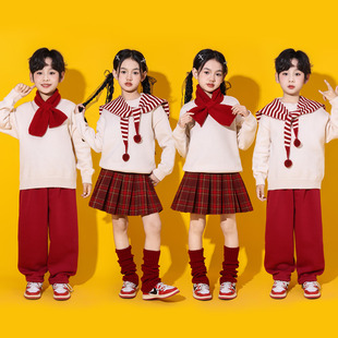 元旦儿童合唱演出服喜庆毛衣幼儿园舞蹈表演啦啦队小学生朗诵礼服