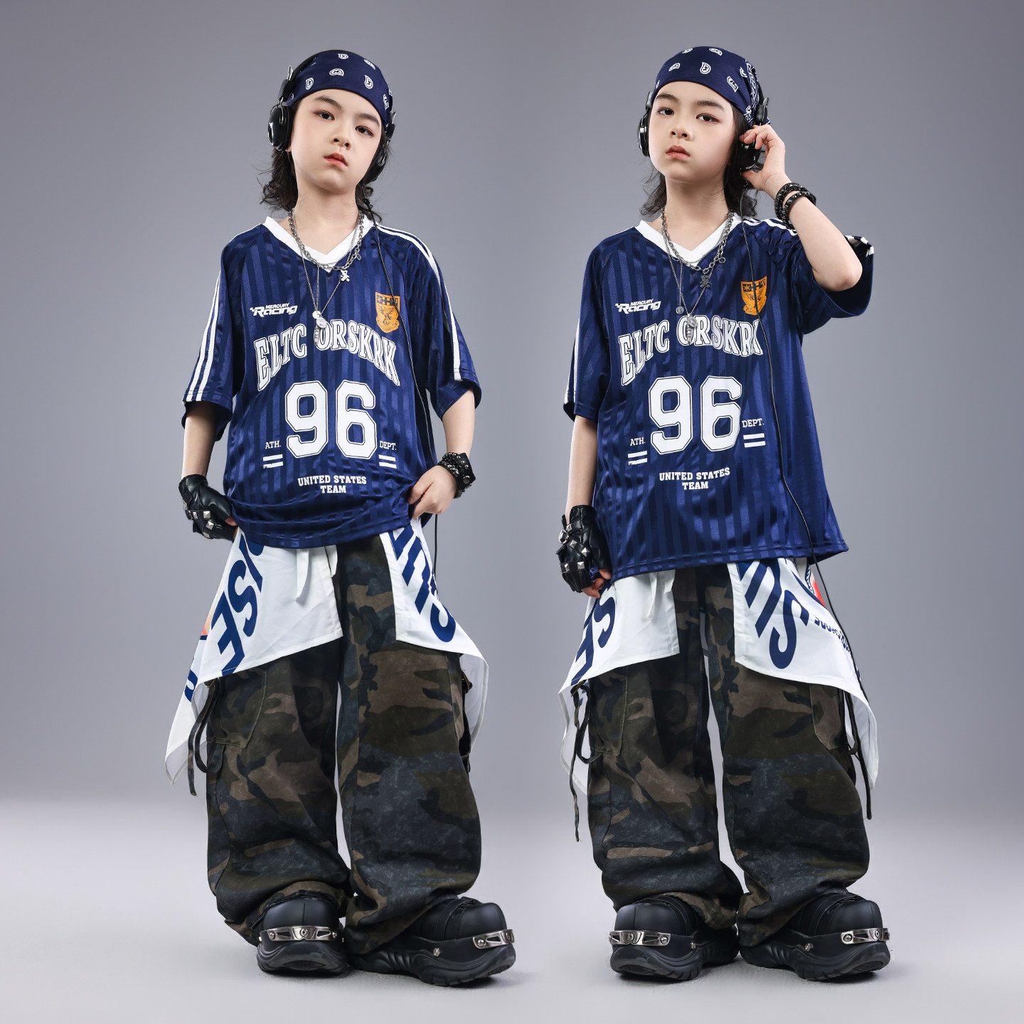 街舞儿童潮服六一迷彩演出服男童嘻哈宽松套装少儿服装hiphop童装