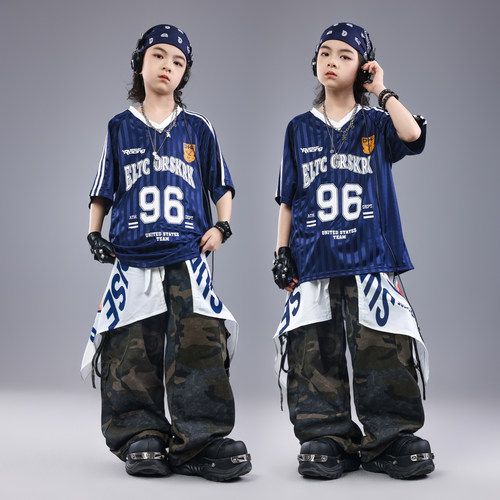 街舞儿童潮服六一迷彩演出服男童嘻哈宽松套装少儿服装hiphop童装