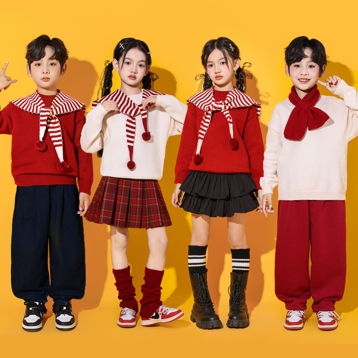春晚儿童合唱演出服喜庆红色毛衣套装幼儿园舞蹈啦啦队表演小学生,童装/婴儿装/亲子装,儿童演出服,淘宝优惠券,粉丝福利购,淘宝优惠卷