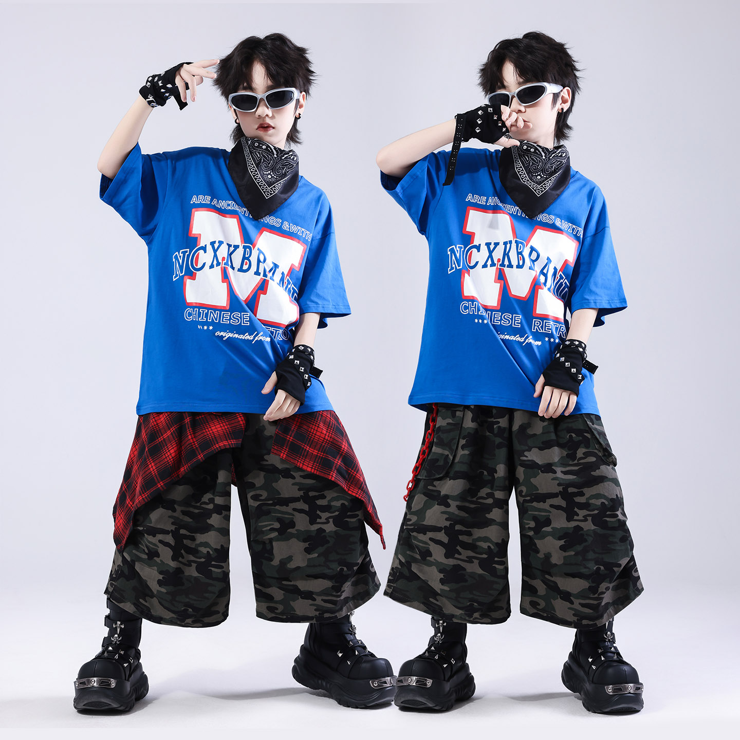 街舞儿童潮服hiphop童装少儿服装男童架子鼓演出服嘻哈迷彩服套装
