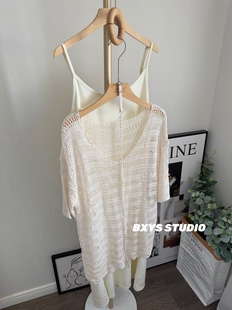 本巷衣涩2026年夏季新款宽松上衣镂空针织衫吊带连衣裙套装女