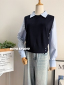 衬衫 本巷衣涩2026年春季 学院风拼接马甲假两件上衣长袖 记忆 新款