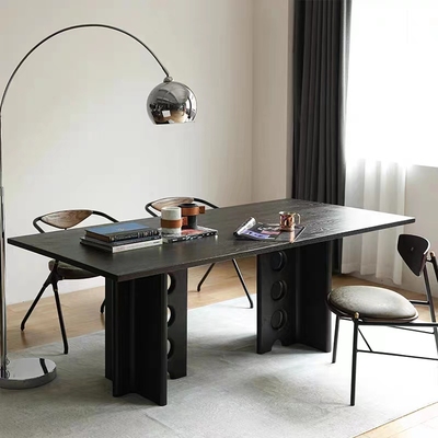 北欧全实木餐桌侘寂风极简黑色书桌工业风长方形创意洽谈桌办公桌