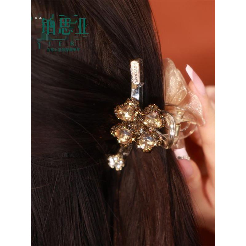 铂思亚同款法式四叶草小抓夹蝴蝶结刘海夹发量少发抓爪头饰发夹女