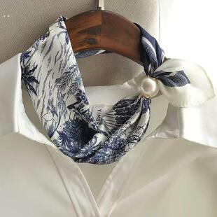 2025新款珍珠颈饰丝巾女夏季薄款磁吸扣懒人护颈围巾百搭小领巾