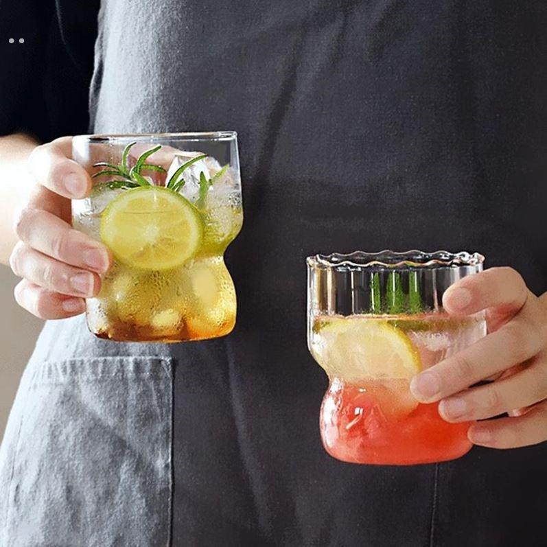 陶歪歪 ins竖纹耐热玻璃杯薄款牛奶咖啡杯胖嘟嘟覆古水杯果汁杯子