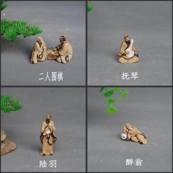 中国风人物微小型陶瓷摆饰古代人物下棋华佗陆羽抚琴盆景配件装饰