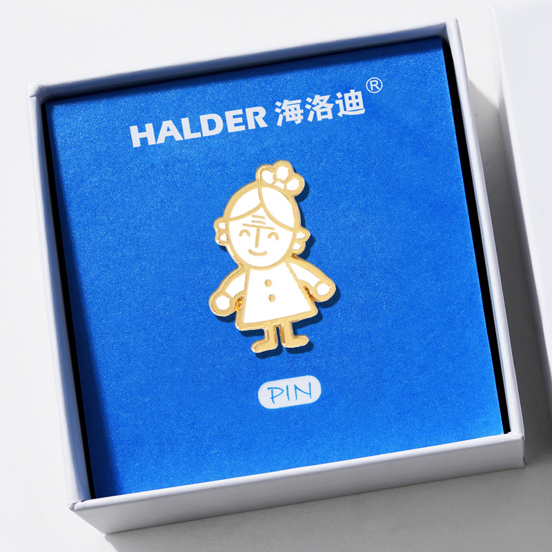 海洛迪 丁老太合金徽章送人生日礼物胸针老丁头礼盒必过饰品逢考