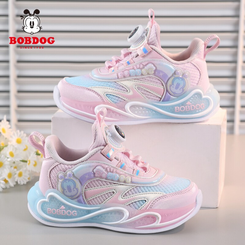 巴布豆女童鞋子运动鞋2026春秋新款透气网面旋转扣女孩儿童跑步鞋