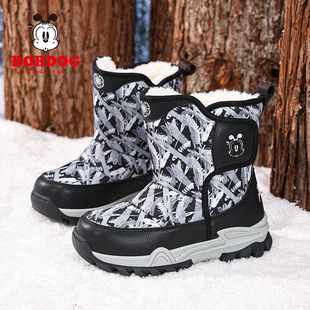 巴布豆男童雪地靴冬季新款防水加绒加厚保暖男孩户外棉鞋儿童靴子
