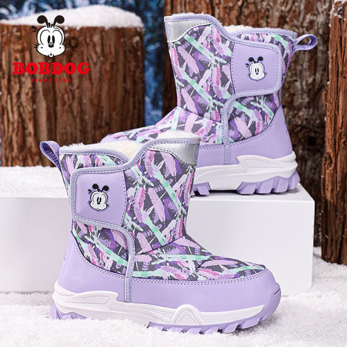 巴布豆女童雪地靴2025冬季新款防水加绒加厚保暖女孩棉鞋儿童靴子
