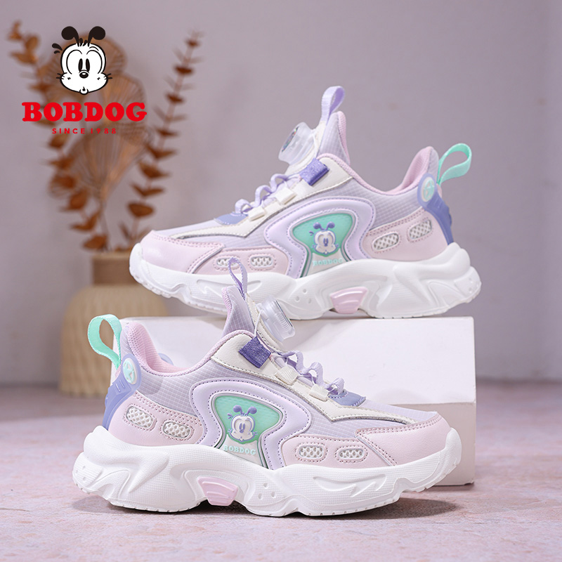巴布豆女童鞋子运动鞋2025春秋季新款皮面防水儿童中大童休闲鞋子