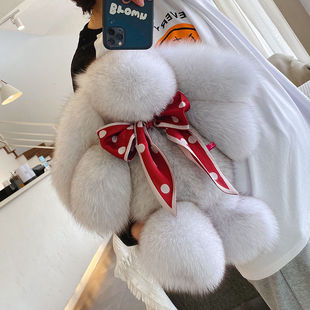 大号狐狸毛兔子可爱真毛蓝狐本色狐狸毛皮草大兔子玩偶儿童玩具